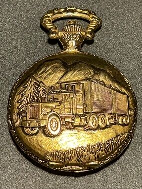 Vintage Waltham Quartz "18 Wheeler" Semi-Truck Pocket Watch - Gold Tone